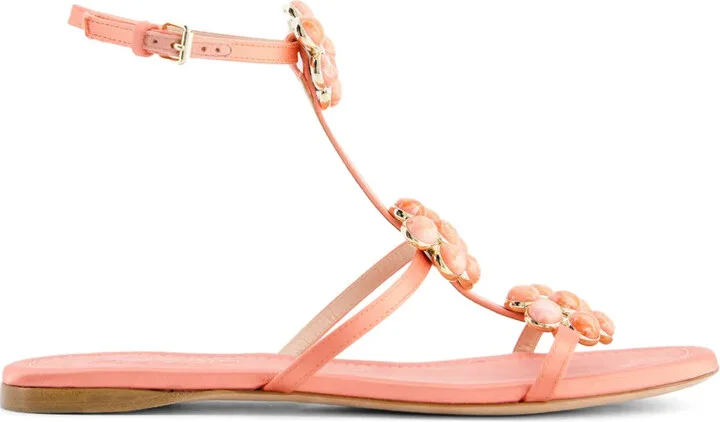 Flower-Detailing Leather Sandals