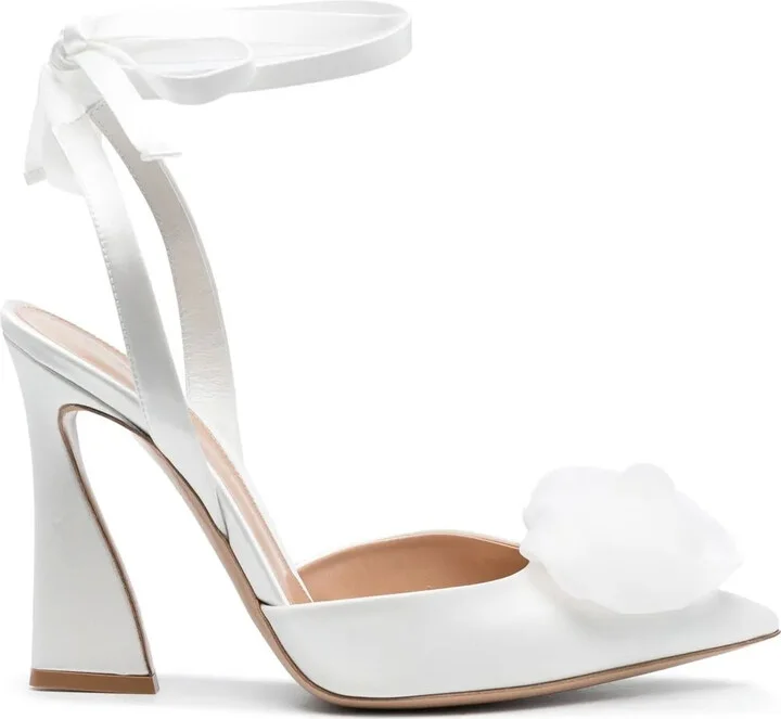 Flower-Detailing Pointed-Toe Pumps