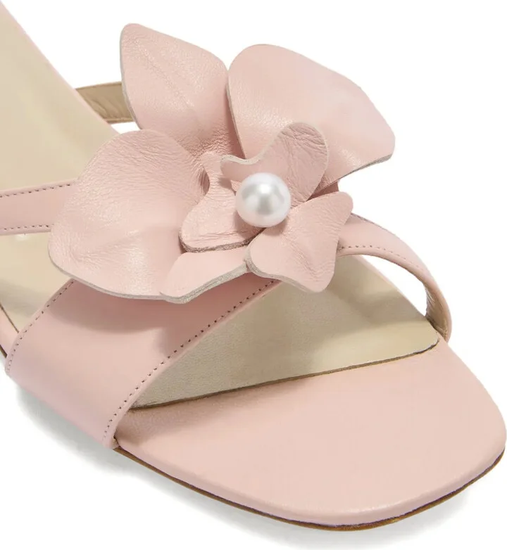 Flower-Embellished Leather Sandals - Image 3