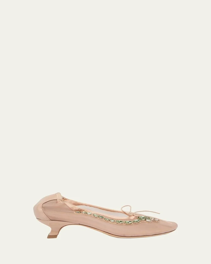 Flower Embellished Mesh Ballerina Kitten Flats