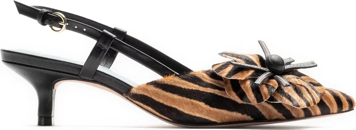 Flower Genuine Calf Hair Kitten Heel Slingback Pump