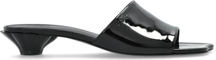 Flower Heeled Mules, , - Black