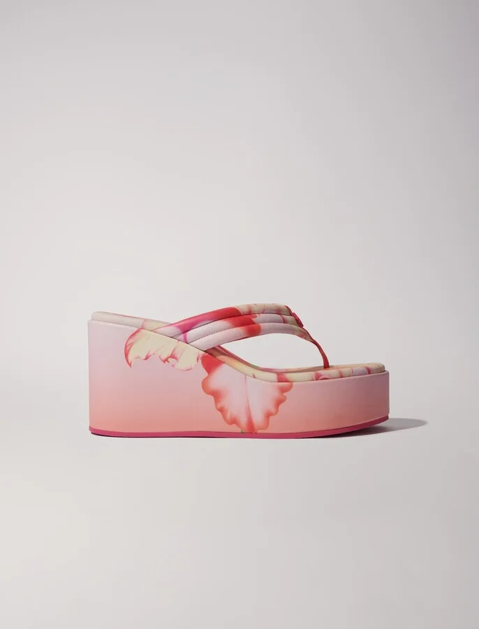 Flower print wedge sandals