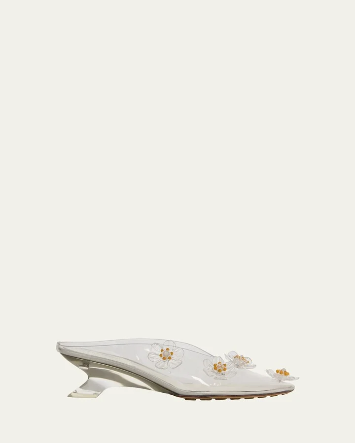 Flower Pudding Rubber Kitten-Heel Mule Pumps