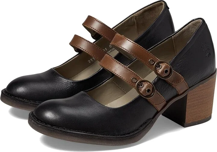 FLY LONDON BALY106FLY Women's Shoes Black/Camel Velvet/Bridle : EU 36 (US Women's 5.5-6) M, Leather/Rubber