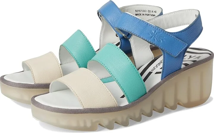 FLY LONDON BEXY575FLY Women's Sandals Offwhite/Mint/Blue : EU 36 (US Women's 5.5-6) M, Leather