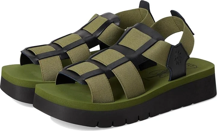 FLY LONDON SAMB245FLY Women's Sandals Black/Agreen : EU 39 (US Women's 8-8.5) M, Leather