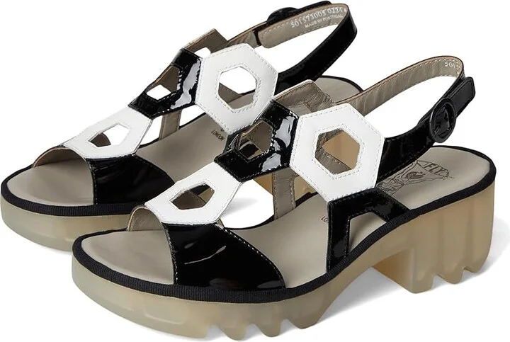 FLY LONDON TEWA573FLY Women's Sandals Black/White : EU 40 (US Women's 9-9.5) M, Leather