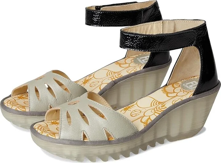 FLY LONDON YELU454FLY Women's Sandals Silver/Black : EU 40 (US Women's 9-9.5) M, Leather/Rubber