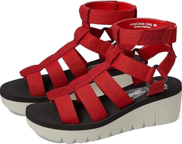 FLY LONDON YUFI032FLY Women's Shoes Lipstick Red/Red Cupido/Elastic : EU 39 (US Women's 8-8.5) M, Leather/Textile