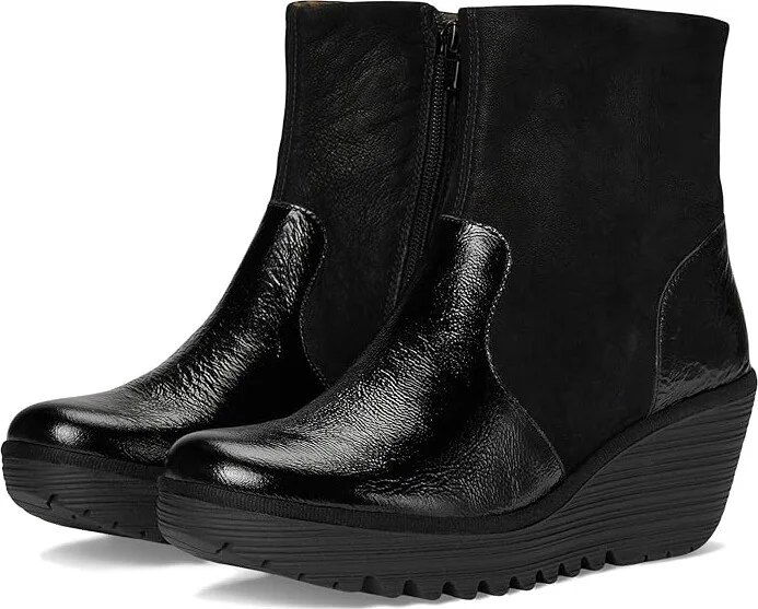 FLY LONDON YUXI506FLY Women's Boots Black 1 : EU 38 (US Women's 7.5-8) M, Leather/Suede