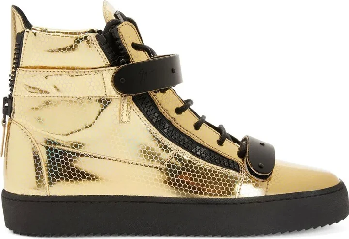 Foiled-Finish High Top Sneakers