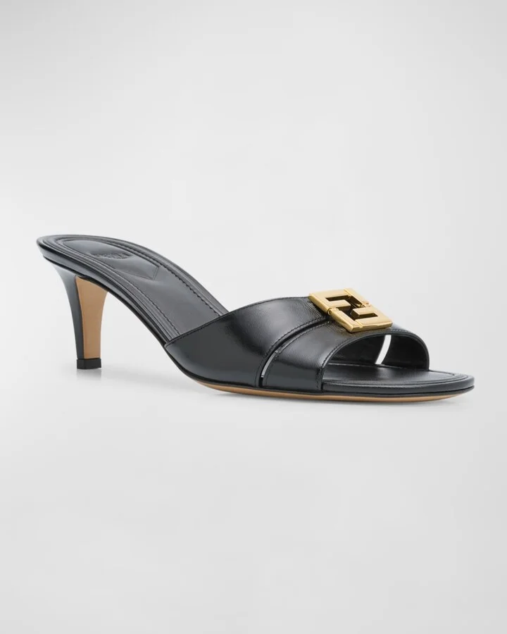 Fold Leather Kitten-Heel Sandals - Image 3