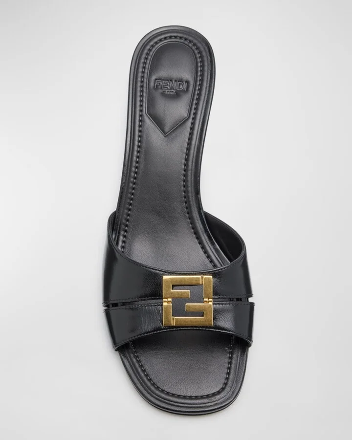 Fold Leather Kitten-Heel Sandals - Image 4