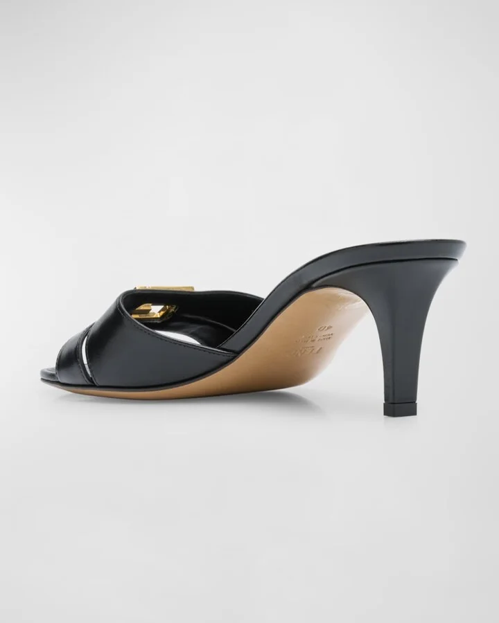 Fold Leather Kitten-Heel Sandals - Image 6