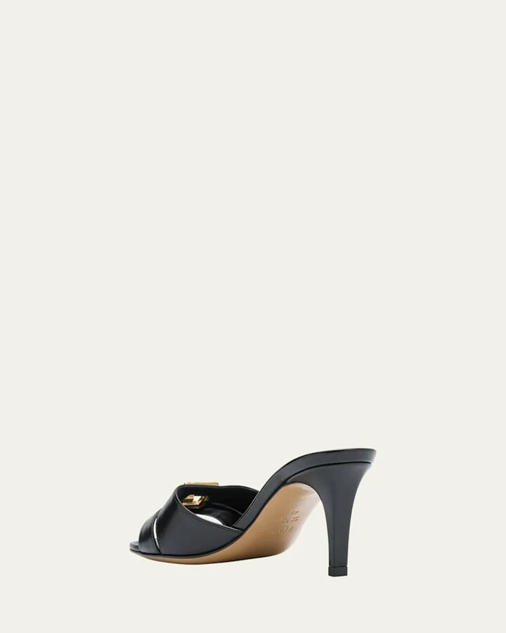 Fold Leather Kitten-Heel Sandals - Image 2
