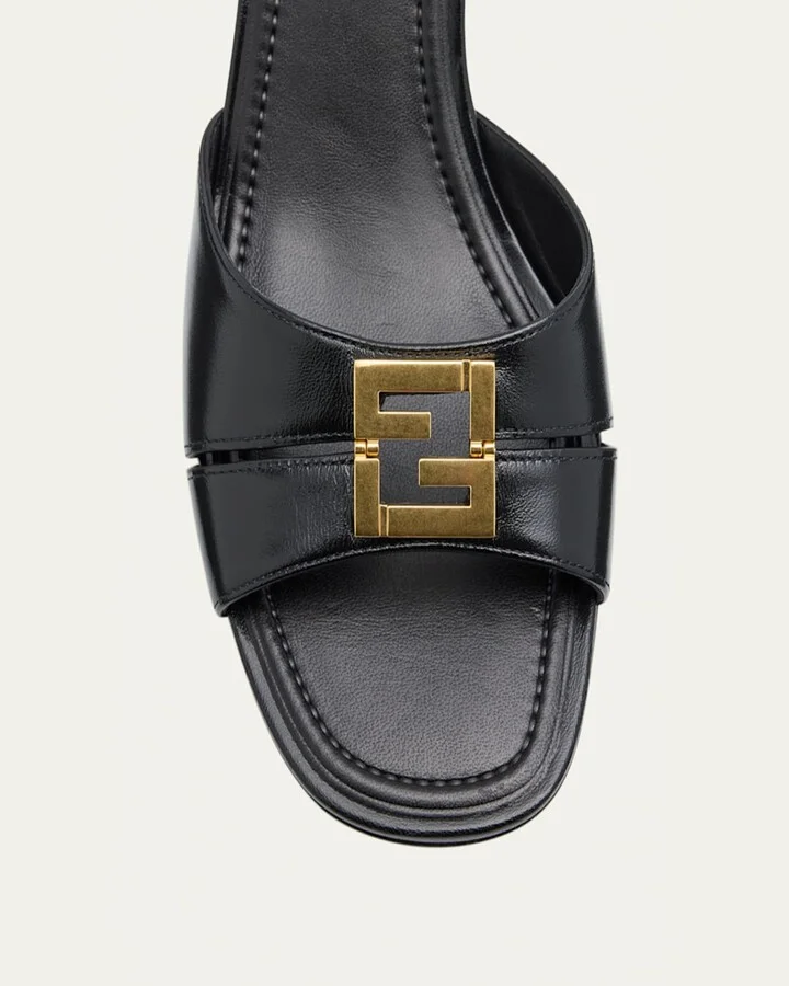 Fold Leather Kitten-Heel Sandals - Image 4
