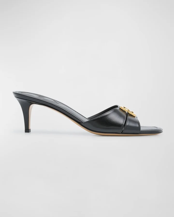 Fold Leather Kitten-Heel Sandals