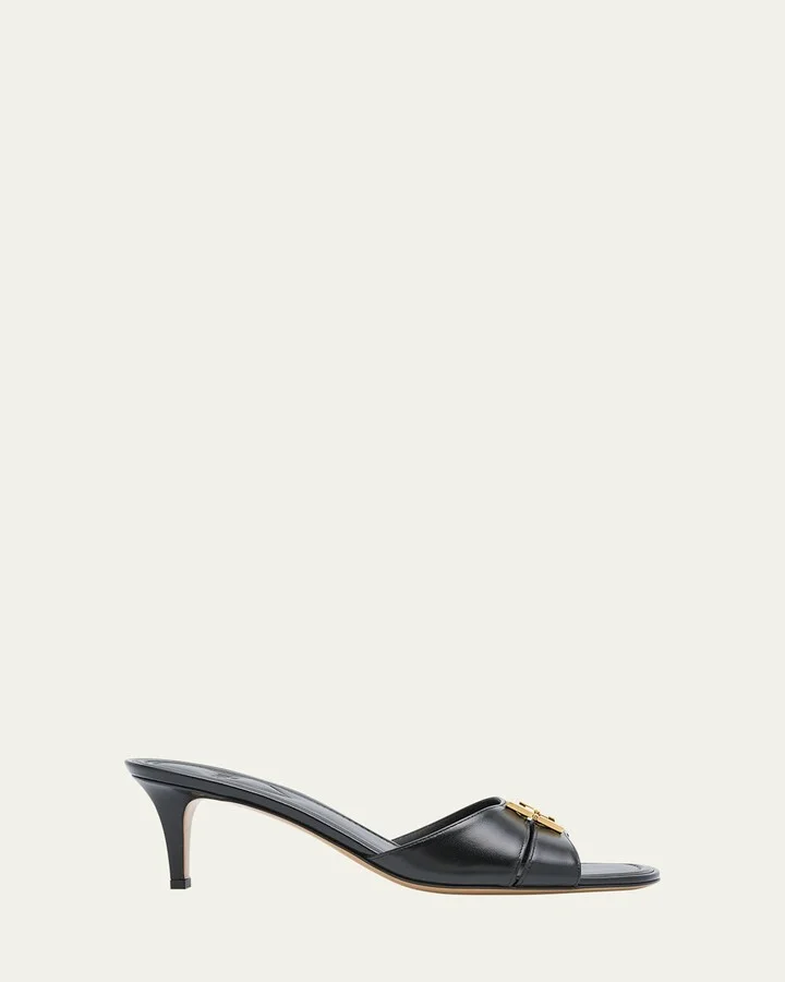 Fold Leather Kitten-Heel Sandals