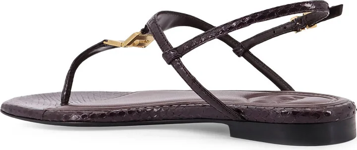 Fold Leather Sandals With Reptile Effect - Image 3