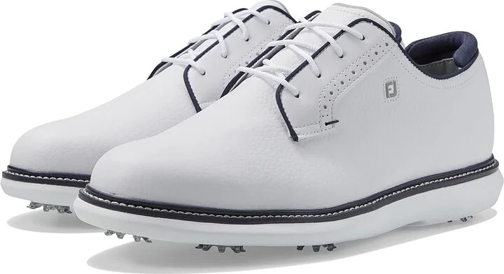 FootJoy Traditions Blucher Golf Shoes Men's Shoes White/White/Navy : 7 M, Leather