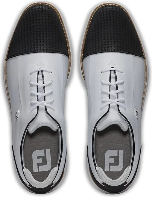 FootJoy Traditions Cap Toe Golf Shoes- Previous Season Women's Shoes Black/White : 5 M, Synthetic - Image 2