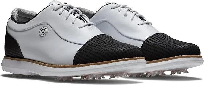 FootJoy Traditions Cap Toe Golf Shoes- Previous Season Women's Shoes Black/White : 5 M, Synthetic