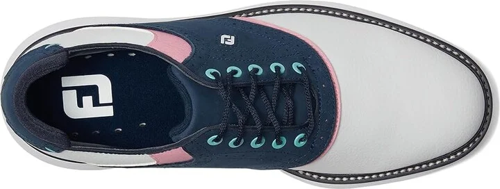 FootJoy Traditions Golf Shoes- Previous Season Men's Shoes White/Blue/Pink : 11.5 W, Leather - Image 2