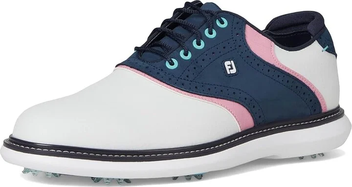 FootJoy Traditions Golf Shoes- Previous Season Men's Shoes White/Blue/Pink : 11.5 W, Leather - Image 5