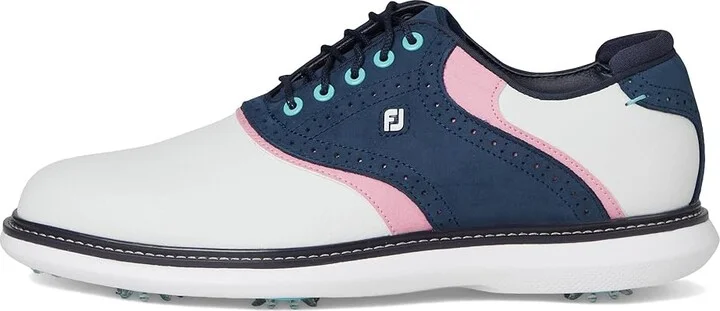 FootJoy Traditions Golf Shoes- Previous Season Men's Shoes White/Blue/Pink : 11.5 W, Leather - Image 6