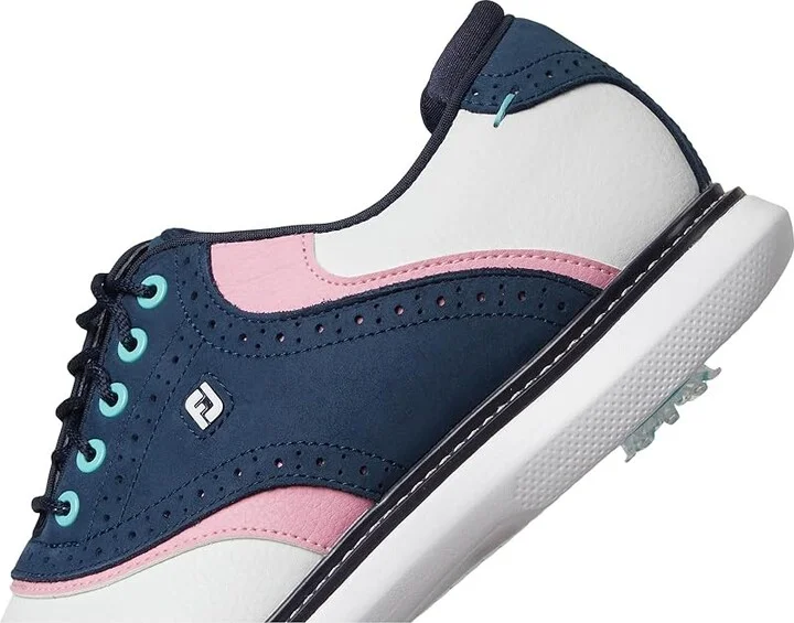 FootJoy Traditions Golf Shoes- Previous Season Men's Shoes White/Blue/Pink : 11.5 W, Leather - Image 7