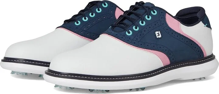 FootJoy Traditions Golf Shoes- Previous Season Men's Shoes White/Blue/Pink : 11.5 W, Leather