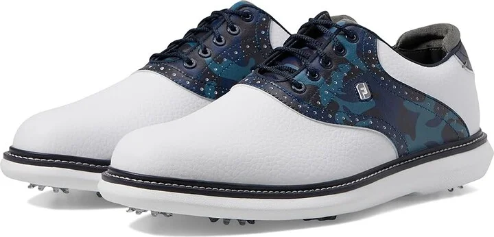 FootJoy Traditions Golf Shoes- Previous Season Men's Shoes White/Navy Camo : 9.5 M, Leather