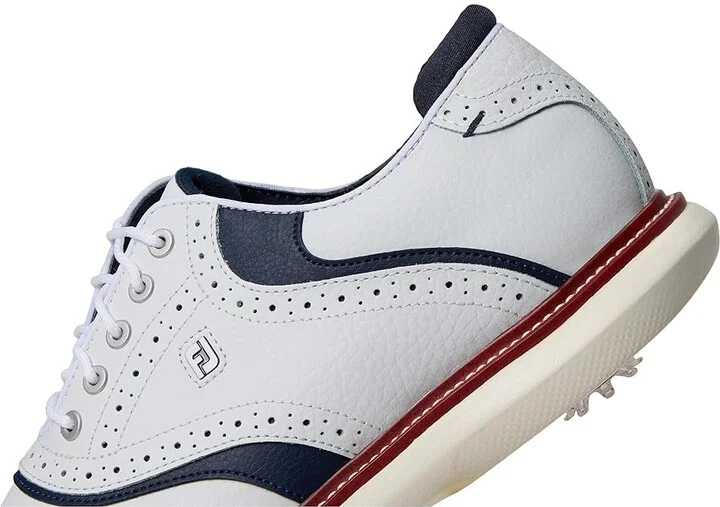 FootJoy Traditions Golf Shoes- Previous Season Men's Shoes White/Navy/Red : 10 W, Leather - Image 7