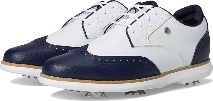 FootJoy Traditions Shield Tip Golf Shoes Women's Golf Shoes White/Navy/White : 11 M, Leather