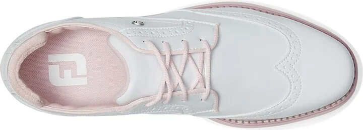FootJoy Traditions Shield Tip Golf Shoes Women's Golf Shoes White/White/Pink : 9 M, Leather - Image 2