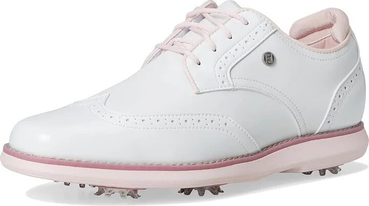 FootJoy Traditions Shield Tip Golf Shoes Women's Golf Shoes White/White/Pink : 9 M, Leather - Image 5