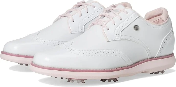 FootJoy Traditions Shield Tip Golf Shoes Women's Golf Shoes White/White/Pink : 9 M, Leather