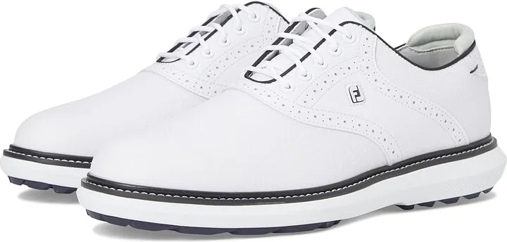 FootJoy Traditions Spikeless Golf Shoes- Previous Season Men's Shoes White/Navy : 8.5 M, Leather