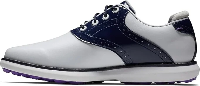 FootJoy Traditions Spikeless Golf Shoes Women's Shoes White/Navy/Purple : 5 M, Synthetic - Image 3