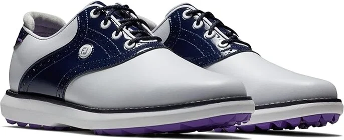 FootJoy Traditions Spikeless Golf Shoes Women's Shoes White/Navy/Purple : 5 M, Synthetic