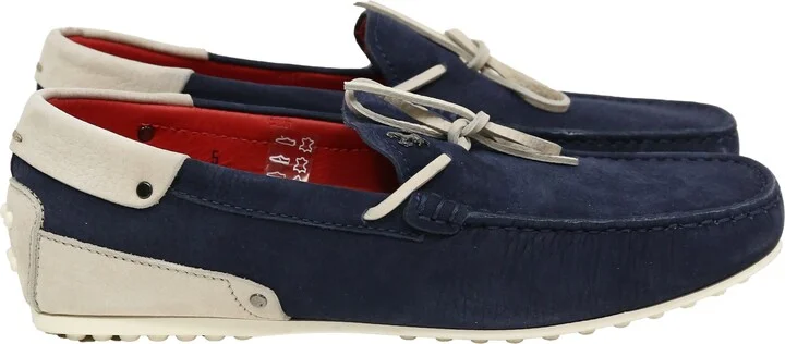 For Ferrari Bow Loafers in Navy Blue Leather