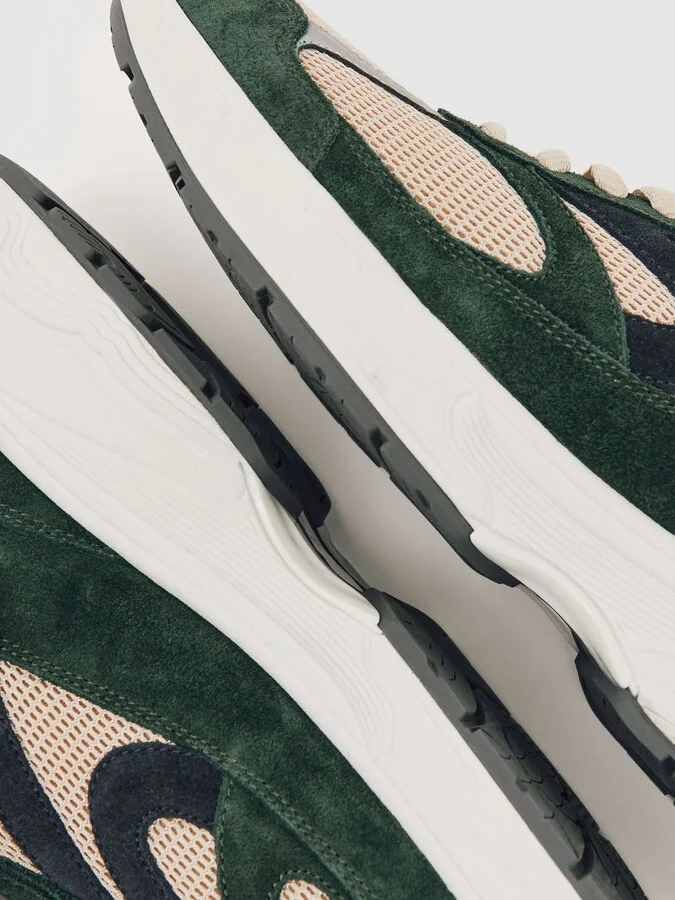 Forest Green/stone Panelled Running Trainers - Image 3