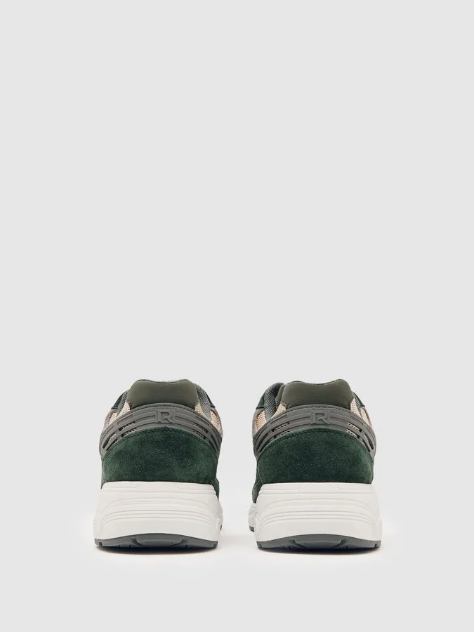 Forest Green/stone Panelled Running Trainers - Image 4