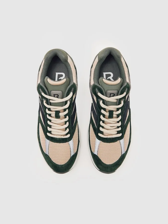 Forest Green/stone Panelled Running Trainers - Image 5