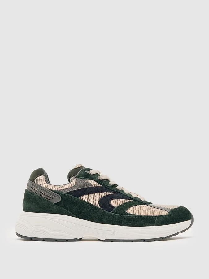 Forest Green/stone Panelled Running Trainers