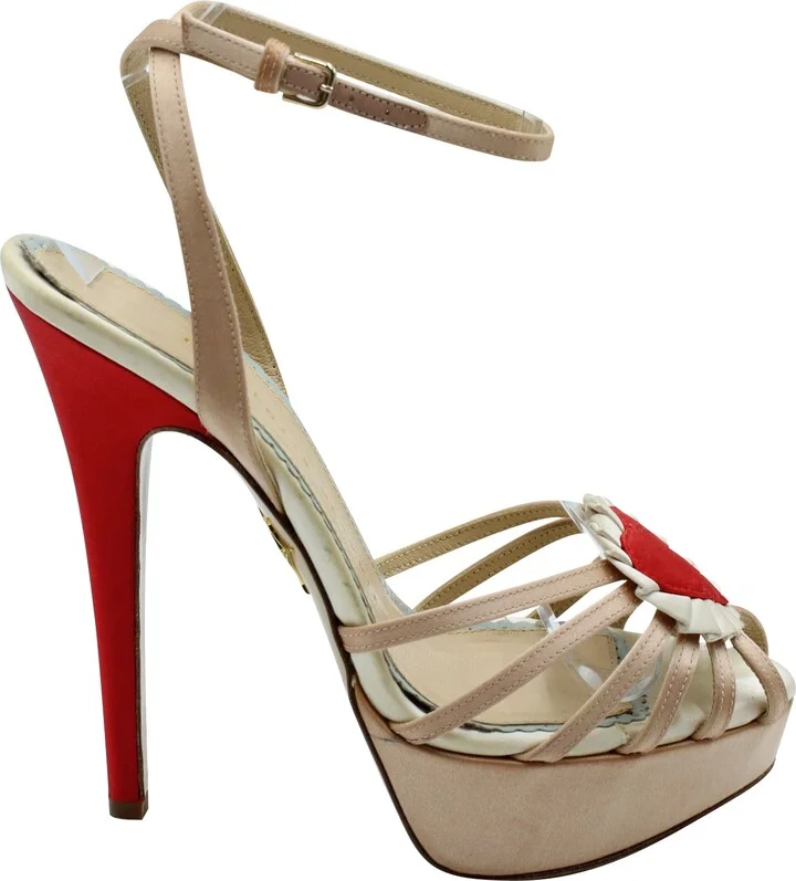 Forever Heart Platform Sandals in Peach Satin