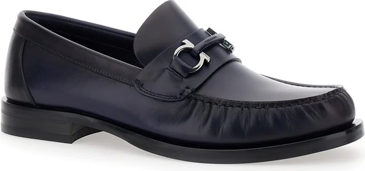 'fort' Blue Slip-on Loafers With Gancini Detail In Brushed Leather Man - Image 2