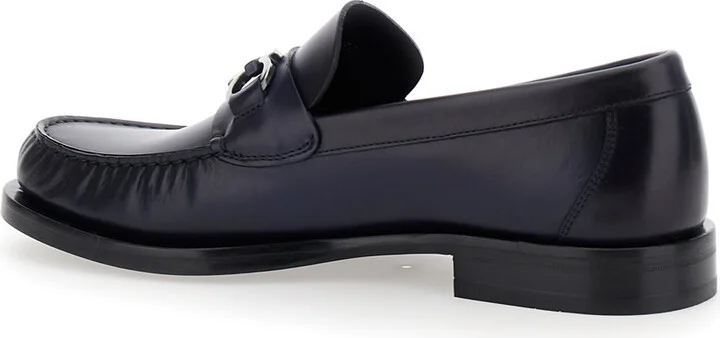 'fort' Blue Slip-on Loafers With Gancini Detail In Brushed Leather Man - Image 3