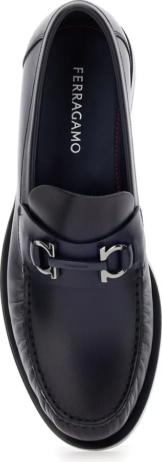 'fort' Blue Slip-on Loafers With Gancini Detail In Brushed Leather Man - Image 4